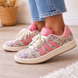 Adidas Women’s Liberty Pink Floral Court-style Sneakers